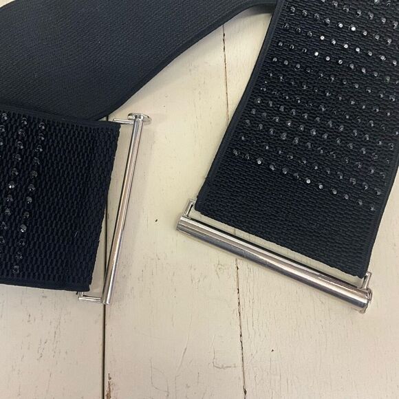 Vintage Handmade Black Cloth Embellished Rhinestone Women’s Belt 29-39” - Picture 7 of 7